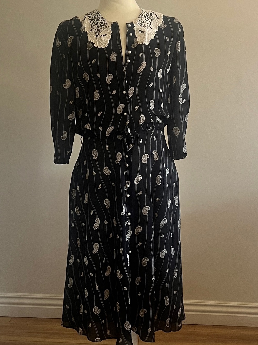 Navy Sheer Midi Paisley Asian Persian Boho Cowgirl Vintage Cottagecore Coquette